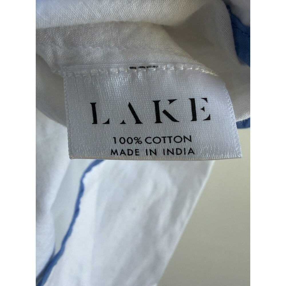 LAKE Pajamas Patio Dress Small White Royal Blue Scalloped Trim 100% Cotton Lined - Picture 4 of 8